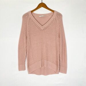 Trina Turk V Neck‎ Knit Sweater Chunky Pink Long Sleeve Size Medium Pullover